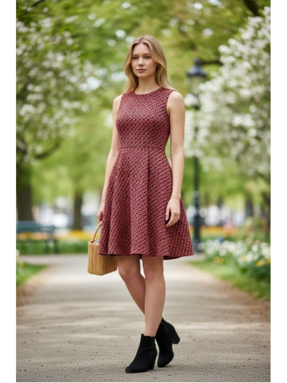 Lili Wang for Lili's Closet Red Navy Designer Geometric Aline Petite Dress Sz 0 - Picture 2 of 9